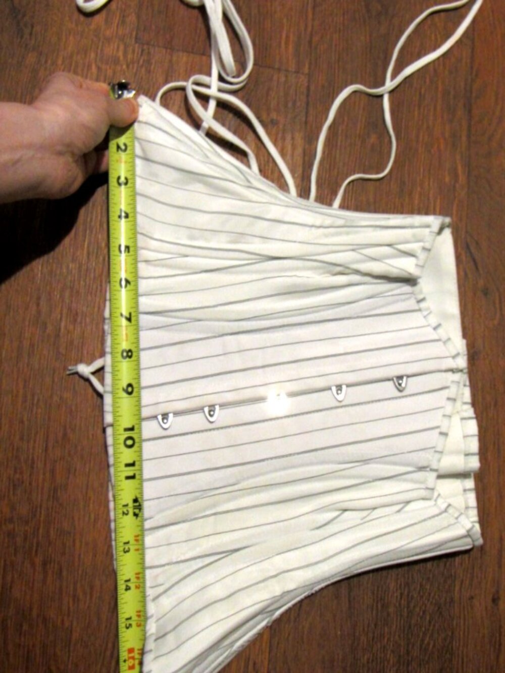 White Pinstripe Underbust Waist Training Corset Steel Boned 24" - Picture 9 of 15